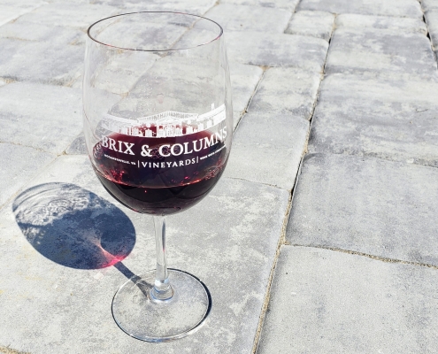 Look at the shadows to see this glass of Cabernet Franc showing its legs.